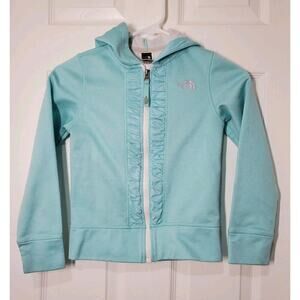The North Face Girls Small 7/8 Aqua Blue Full Zip Hoodie Ruffle Fleece Jacket